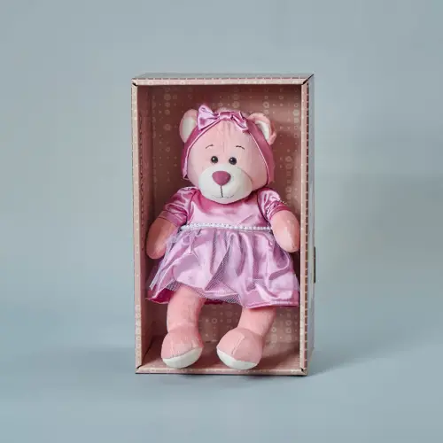 Мягкая игрушка Мишка Молли в лиловом платье с бусинками